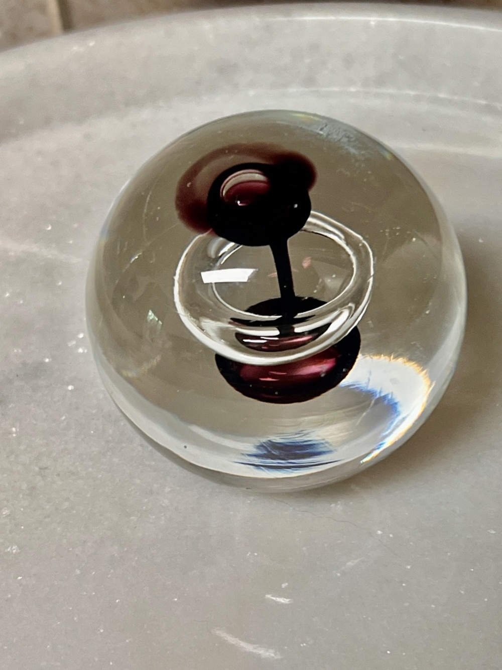 BOHEMIA ART STUDIO CLEAR GLASS "BLACK HOLE" DESIGN HAND-BLOWN PAPERWEIGHT